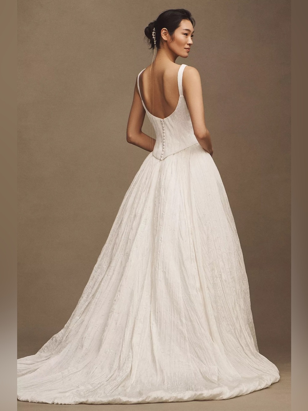 Jenny Yoo Aria Crinkled Habotai Corset Basque-Waist A-Line Wedding Gown - Picture 2 of 8